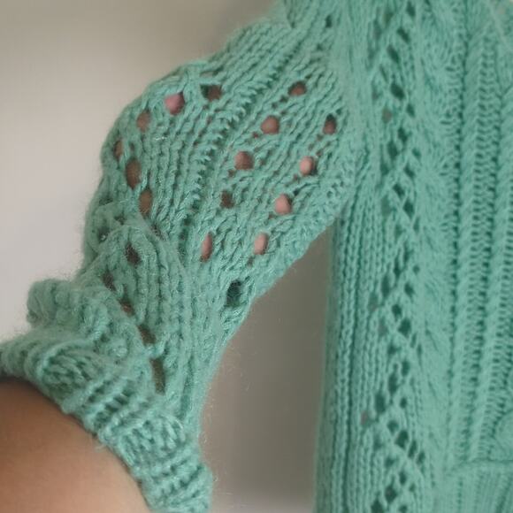 Free People Mint Green Cable Knit Mohair Blend Sweater Women's Medium* - Picture 10 of 11